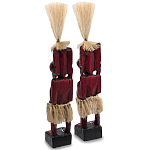 Комплект из 2-х деревянных статуэток Asmat Straw Headdress Statuettes Red Tattoo варинант исполнения - 2 | Loft Concept в Сочи