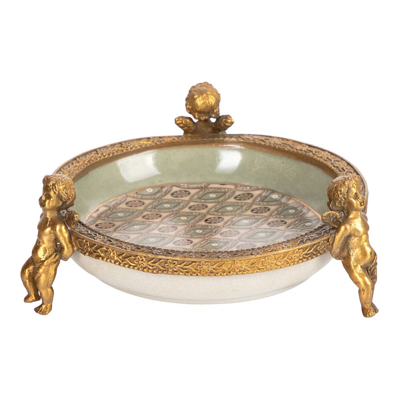 Чаша фарфоровая на бронзовых ножках в виде ангелов Porcelain Angels of Paradise Бронза в Сочи | Loft Concept 