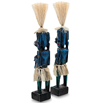 Комплект из 2-х деревянных статуэток Asmat Straw Headdress Statuettes Blue Red варинант исполнения - 2 | Loft Concept в Сочи