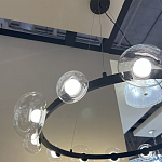 Люстра подвесная круглая с 12-ю прозрачными куполообразными плафонами и черным металлическим основанием Flos Wireline Lighting варинант исполнения - 6 | Loft Concept в Сочи