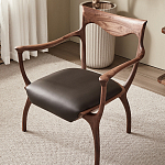 Стул деревянный с мягким сиденьем из коричневой натуральной кожи Moon Walnut Furniture варинант исполнения - 5 | Loft Concept в Сочи