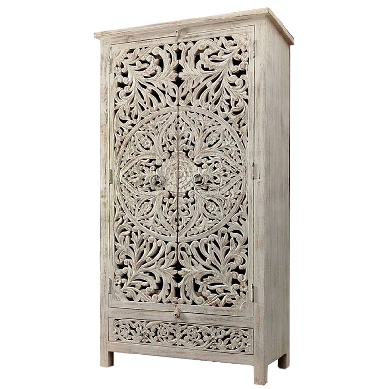 Шкаф с орнаментом ручная резьба из дерева Indian Antique Furniture Серый Шкаф с орнаментом ручная резьба из дерева Indian Antique Furniture Серый в Сочи | Loft Concept