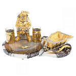 Икорница со стопками с декором "Рыбак с санями" с гравировкой на подставке из натуральных камней Агат Мрамор Decorative Cavair Dishes варинант исполнения - 1 | Loft Concept в Сочи