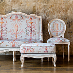 Мягкая банкетка из массива бука серая с растительным орнаментом Raffael Grey Floral Banquette варинант исполнения - 7 | Loft Concept в Сочи