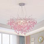 Люстра серебрянная с розовыми стеклянными подвесками в форме капель FAIRYTREE Light варинант исполнения - 1 | Loft Concept в Сочи