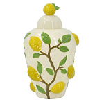 Ваза с крышкой кремового цвета и объемным рисунком лимонов и листьев Lemon Delight варинант исполнения - 1 | Loft Concept в Сочи