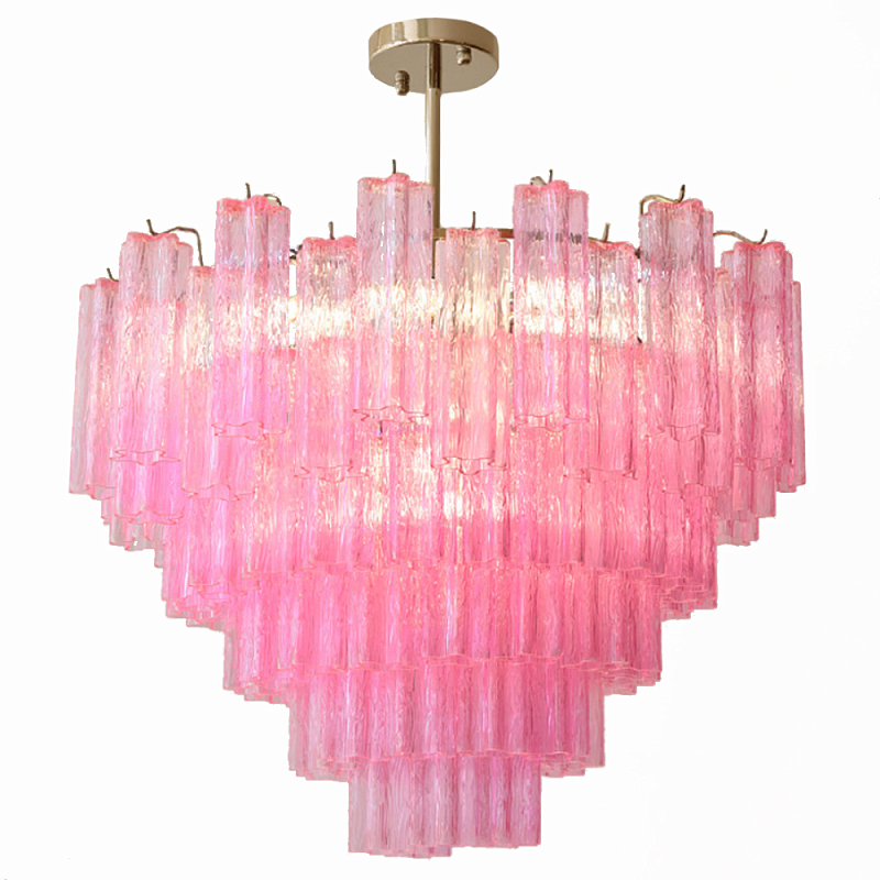Элитная Люстра Textured Glass Pink Chandelier Ярко Розовое стекло Розовый Золотой в Сочи | Loft Concept 