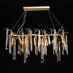 Люстра линейная золотого цвета с декоративными ветвями и длинными стеклянными подвесками в форме сосулек Droplet Chandelier варинант исполнения - 2 | Loft Concept в Сочи