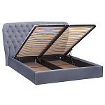 Кровать двуспальная серая с основанием из массива дерева с мягким изголовьем Velour Beds варинант исполнения - 2 | Loft Concept в Сочи