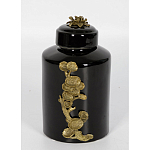 Банка с крышкой из фарфора с бронзовым цветочным элементом Eden Garden варинант исполнения - 3 | Loft Concept в Сочи