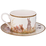 Чайная пара из фарфора с изображением собаки и зайцев 300 мл Hunting Porcelain Collection варинант исполнения - 1 | Loft Concept в Сочи