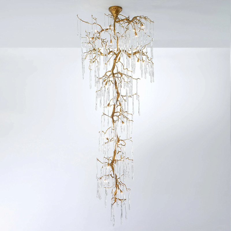 Люстра большая каскадная с прозрачными подвесками в форме капель Droplet Chandelier Золотой Прозрачный Люстра большая каскадная с прозрачными подвесками в форме капель Droplet Chandelier Золотой Прозрачный в Сочи | Loft Concept