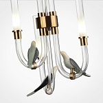 Подвесной светильник с 3-мя прозрачными изогнутыми трубками и декоративными птичками Ganthea варинант исполнения - 5 | Loft Concept в Сочи