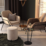 Банкетка круглая бежевый велюр на 4-х металлических ножках черного цвета SANJAY варинант исполнения - 5 | Loft Concept в Сочи