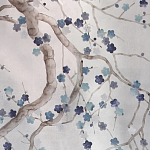 Обои ручная роспись Plum Blossom Inky Hokusai on Sterling Silver gilded silk варинант исполнения - 1 | Loft Concept в Сочи