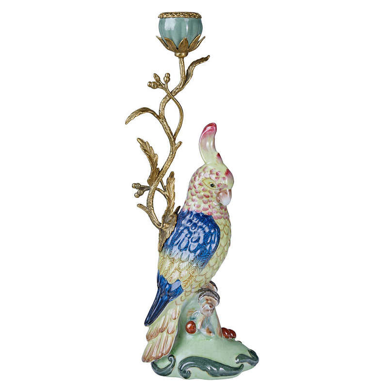 Подсвечник в образе попугая из фарфора с бронзовыми элементами Eden Garden Мульти Бронза в Сочи | Loft Concept 