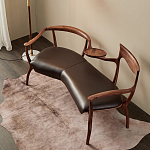 Кушетка с деревянным каркасом и сиденьем из коричневой натуральной кожи Moon Walnut Furniture варинант исполнения - 7 | Loft Concept в Сочи