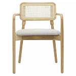 Стул обеденный с мягким сиденьем и спинкой из плетеного ротанга Wood and Textile Chair варинант исполнения - 1 | Loft Concept в Сочи