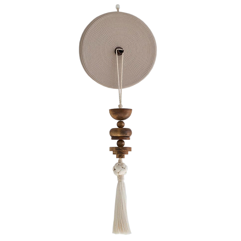 Аксессуар на стену диск с деревянными бусинами Wall Decor Thread Disc  Молочный Коричневый в Сочи | Loft Concept 