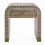 Тумбочка прикроватная с ящиком Tofino Stripes Bone Inlay Bedside Beige варинант исполнения - 1 | Loft Concept в Сочи