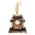 Часы настольные бронзовые из натурального камня Яшма с декором в виде Фемиды Themis Stone Clock варинант исполнения - 1 | Loft Concept в Сочи