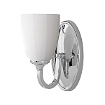 Бра для ванных комнат с белым стеклянным плафоном в форме бокала на овальном основании цвета хром с изогнутым держателем Feiss варинант исполнения - 1 | Loft Concept в Сочи