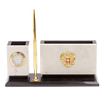 Настольный письменный набор из мрамора с часами и ручкой Marble Accessory варинант исполнения - 1 | Loft Concept в Сочи