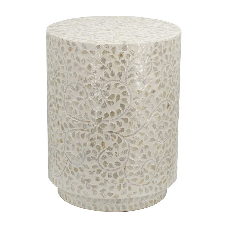 Приставной столик с рисунком из раковин устриц Bone Inlay Кремовый в Сочи | Loft Concept 