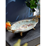 Блюдо овальное из голубого фарфора с ручками в виде бабочек и цветочным рисунком Blue Garden варинант исполнения - 2 | Loft Concept в Сочи