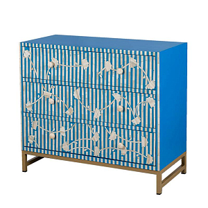 Комод синий инкрустация костью Blue Flowers