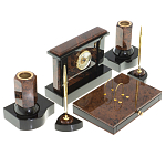 Настольный письменный набор с часами из природного камня обсидиана Royal Stone варинант исполнения - 2 | Loft Concept в Сочи