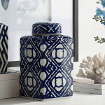 Ваза прямоугольной формы с крышкой и геометрическим узором в сине-белых цветах Blue & White Ornament  варинант исполнения - 3 | Loft Concept в Сочи