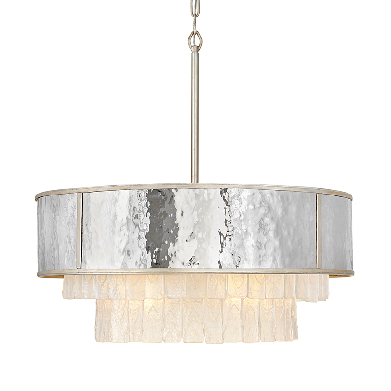 Люстра круглая с подвесками из текстурированного стекла молочного цвета Hinkley Молочный Сталь Золотой в Сочи | Loft Concept 