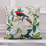 Декоративная подушка бежевая с изображением птица в саду Blooming Red Birds варинант исполнения - 2 | Loft Concept в Сочи