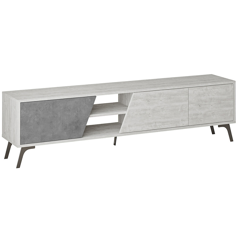 ТВ-тумба с 3-мя дверцами и полками Grey Albe TV Stand Черный Белый Серый ТВ-тумба с 3-мя дверцами и полками Grey Albe TV Stand Черный Белый Серый в Сочи | Loft Concept