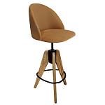 Барный стул со спинкой и металлической подставкой на 3-х деревянных ножках Горчичный Велюр Vendramin Chair варинант исполнения - 1 | Loft Concept в Сочи