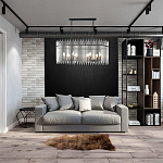 Люстра подвесная овальная со стеклянными прозрачными трубками и металлическим каркасом черного цвета Nembus варинант исполнения - 6 | Loft Concept в Сочи