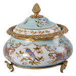 Шкатулка с крышкой из голубого фарфора с риунком птиц и цветов Blue Garden варинант исполнения - 1 | Loft Concept в Сочи