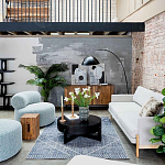 Дизайнерское круглое мягкое кресло в голубой пестрой обивке Roux Round Armchair варинант исполнения - 6 | Loft Concept в Сочи