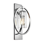 Бра цвета хром с круглой рамой и цилиндрическим прозрачным стеклянным плафоном на прямоугольном основании Feiss варинант исполнения - 1 | Loft Concept в Сочи