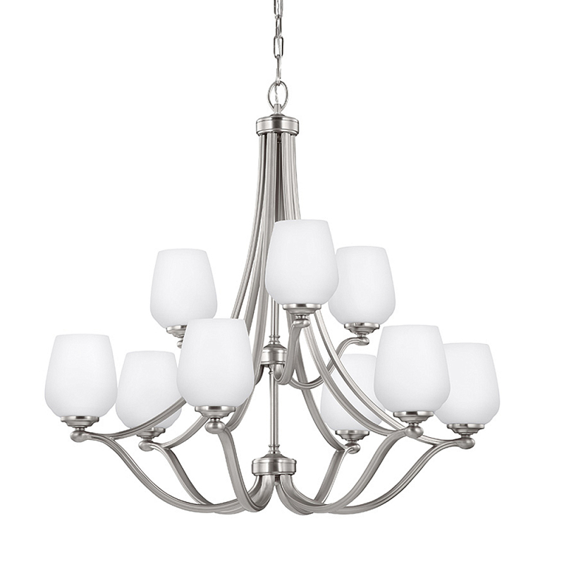 Люстра двухъярусная с белыми матовыми стеклянными плафонами в форме винных бокалов Feiss Никель Белый в Сочи | Loft Concept 