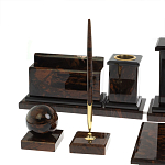 Настольный письменный набор с часами из природного камня обсидиана  Gift for Manager варинант исполнения - 4 | Loft Concept в Сочи