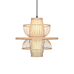 Подвесной светильник фигурный из деревянных прутьев с плафоном из натуральной ткани Light Inside the Cell варинант исполнения - 2 | Loft Concept в Сочи
