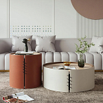 Круглый кофейный стол Baxter Leather Coffee Table варинант исполнения - 2 | Loft Concept в Сочи