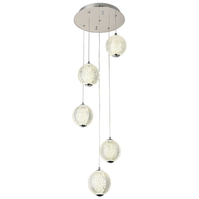 Каскадная люстра с 5-ю плафонами из акрила в виде шара Felice Chandelier Chrome Хром Прозрачный Каскадная люстра с 5-ю плафонами из акрила в виде шара Felice Chandelier Chrome Хром Прозрачный в Сочи | Loft Concept