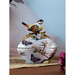 Шкатулка фиолетового цвета с рисунком бабочек и крышкой с фигуркой птицы на ветке Eden Garden варинант исполнения - 8 | Loft Concept в Сочи