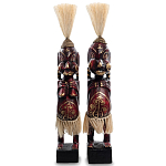 Комплект из 2-х деревянных статуэток Asmat Straw Headdress Statuettes Red Tattoo варинант исполнения - 4 | Loft Concept в Сочи