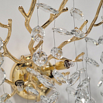 Бра золотого цвета с декоративными ветвями и прозрачными подвесками в форме листьев Droplet Chandelier варинант исполнения - 4 | Loft Concept в Сочи