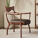 Стул деревянный с мягким сиденьем из коричневой натуральной кожи Moon Walnut Furniture варинант исполнения - 11 | Loft Concept в Сочи