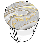 Стол журнальный круглый с серой столешницей из стекла на 4-х черных ножках Gray and Gold Marble варинант исполнения - 2 | Loft Concept в Сочи